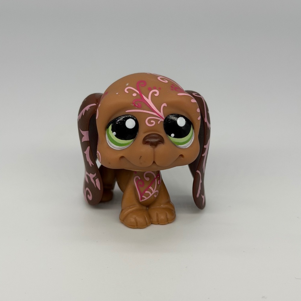 Littlest Pet Shop #1358 Basset Hound Dog Postcard Pet Floral Brown